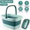 2 Pack Collapsible Foot Bath Basin 15L/4Gallon Foot Soak Tub Multifunctional Foot Bucket with Handle 8 Massage Rollers 54 SPA Bumps