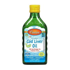 Carlson Kid's Norwegian Cod Liver Oil + Vitamin A & D3 Liquid, 550 mg Omega-3, Lemon, 8.4 Fl Oz.