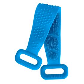 Silicone Back Scrubber Belt For Shower Exfoliating Foaming Body Wash Strap Brush Bristles Massage Dots W/ Adhesive Hook (Option: BathScrubberBeltBlue)