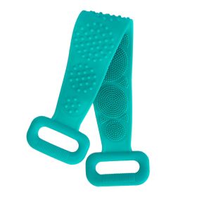 Silicone Back Scrubber Belt For Shower Exfoliating Foaming Body Wash Strap Brush Bristles Massage Dots W/ Adhesive Hook (Option: BathScrubberBeltGreen)